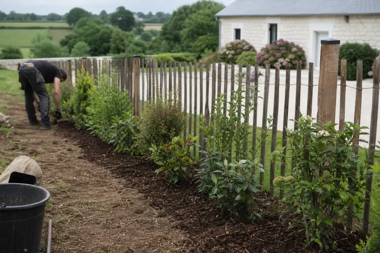 Haie plantée le long d'une clôture en Pays de la Loire